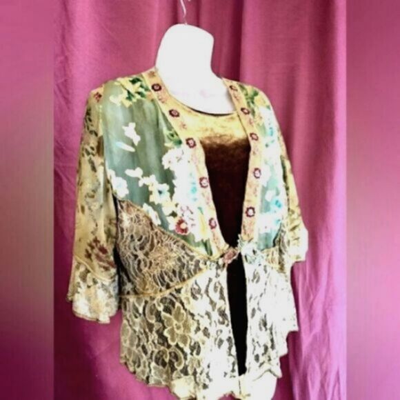 SUSAN GRAVER ESSENTIALS VELVET TOP Women's &  VINTAGE silky/Chiffon/Lace JACKET - Picture 3 of 15